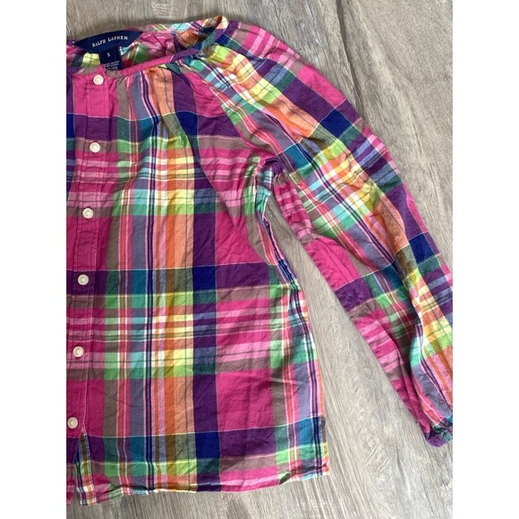 Ralph Lauren Girls Plaid Button Front Shirt Long Sleeve Cotton Top Size 5 - Picture 3 of 7